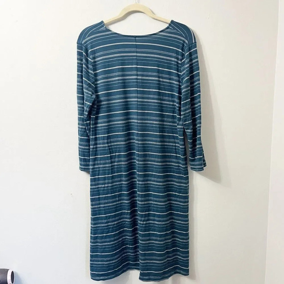 Garnet Hill Womens Shirt Dress Teal Blue Large Striped Stretch Long Sleeve - Picture 4 of 10